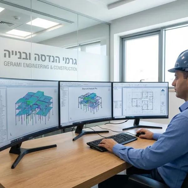 מהנדס אזרחי מבצע חישובים קונסטרוקטיביים
